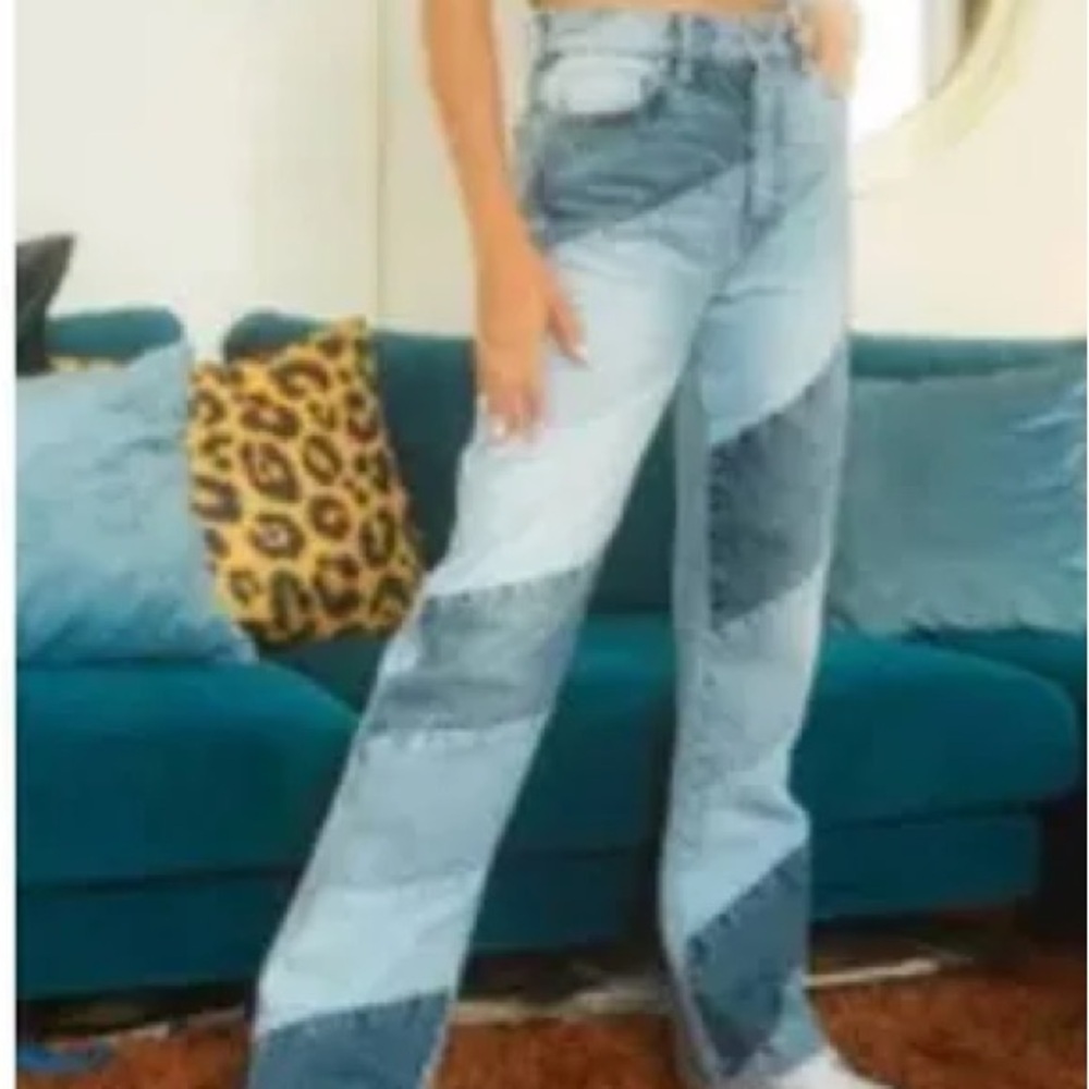 REVICE Denim Patchwork Straight Leg Jeans - Picture 2 of 4